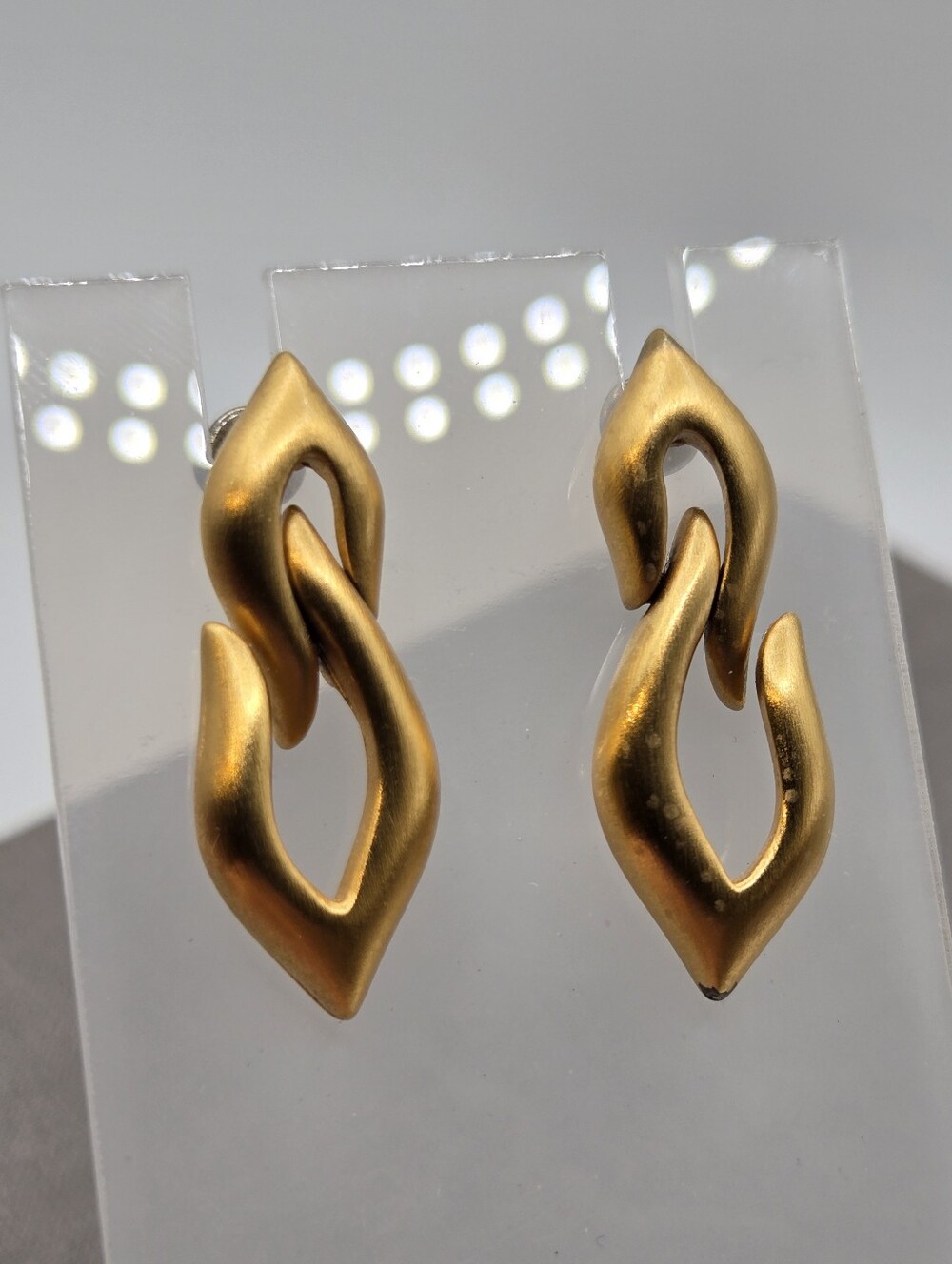 Gold Cool S Stud Earrings Vintage Monet 80s 90s Matte Finish Door Knocker